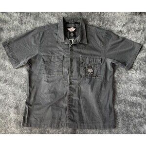 Harley-Davidson Willie G Skull Button-Up Shirt XL Gray Workwear Biker